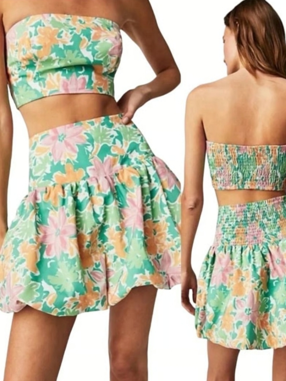 Nwt Freeā People Floral Mini Skirt in Bright Green, Orange & Pink